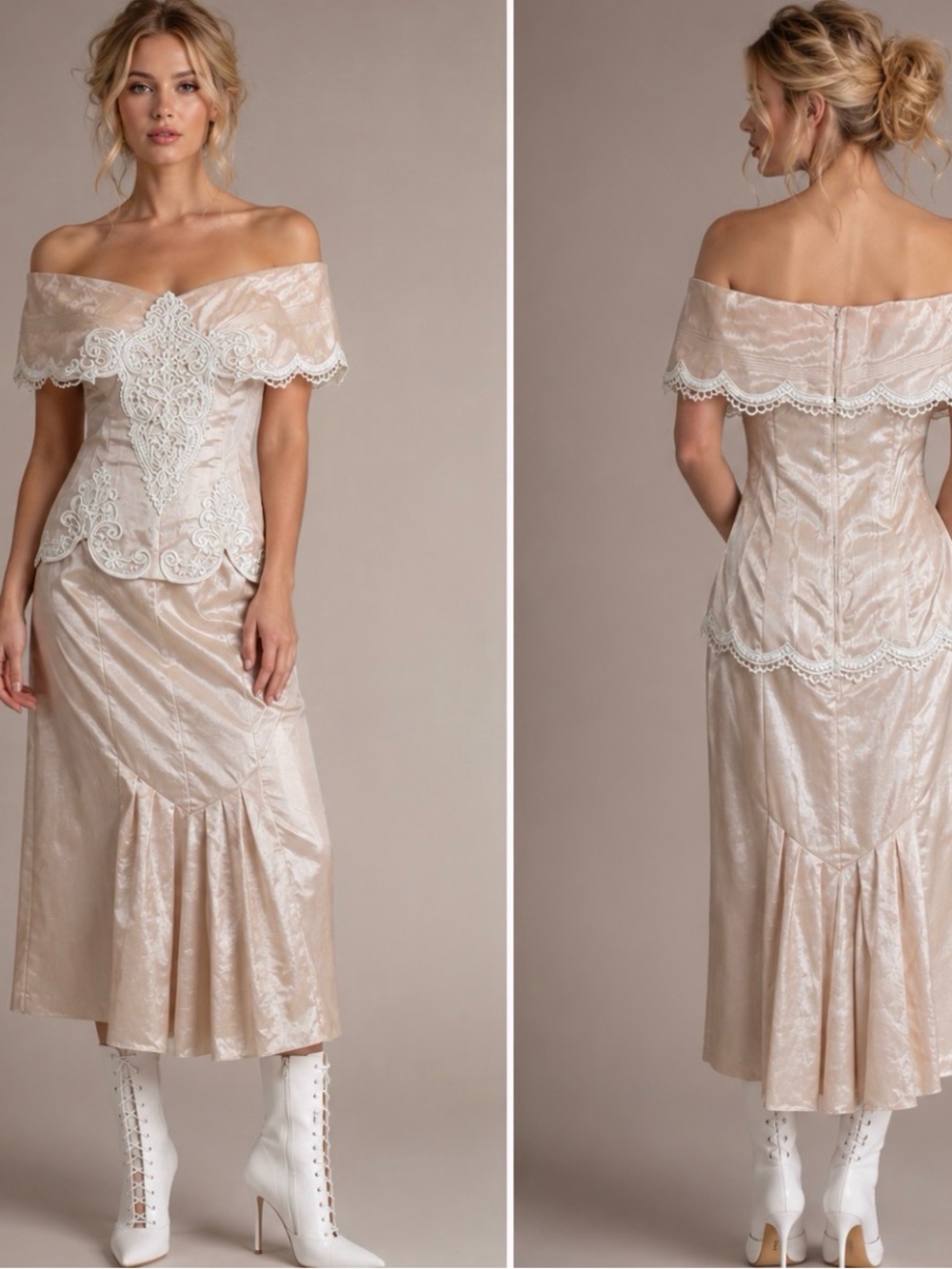 Scott McClintock designer 1980’s Vintage Retro Elegant Off-Shoulder Lace Dress